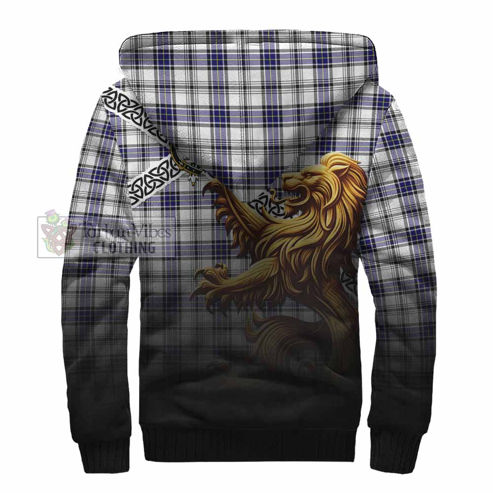 Tartan Vibes Clothing Hannay Crest Tartan Sherpa Hoodie with Golden Lion Emblem Celtic Style