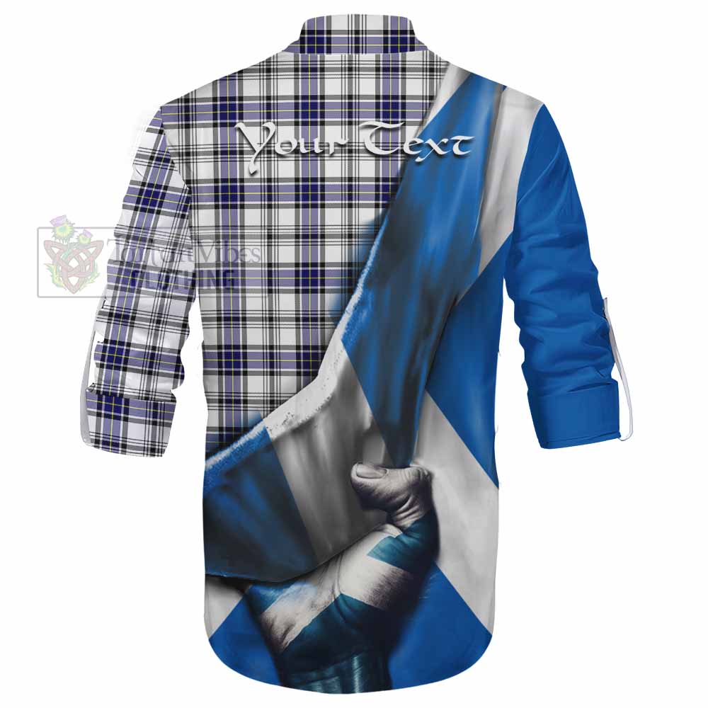 Tartan Vibes Clothing Hannay Tartan Ghillie Kilt Shirt with Family Crest Scotland Patriotic Style