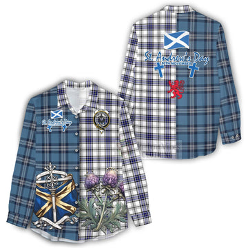 Hannay Tartan Women's Casual Shirt Happy St. Andrew's Day Half Tartan Style