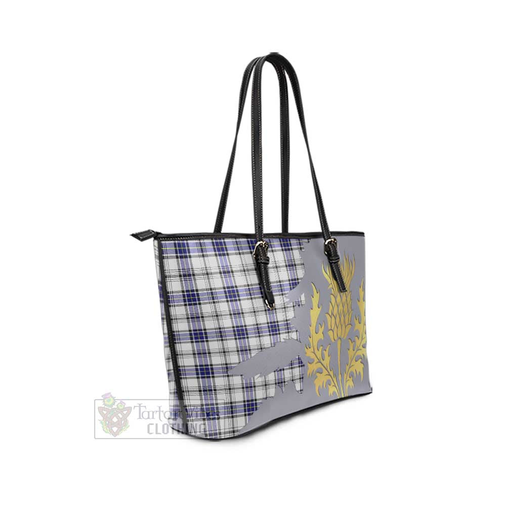 Tartan Vibes Clothing Hannay Tartan Leather Tote Bag Gold Thistle Style