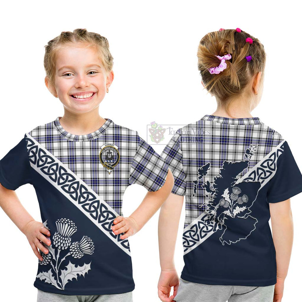 Tartan Vibes Clothing Hannay Tartan Kid T-Shirt Featuring Thistle and Scotland Map