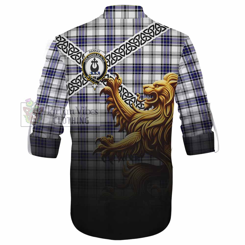 Tartan Vibes Clothing Hannay Crest Tartan Ghillie Kilt Shirt with Golden Lion Emblem Celtic Style