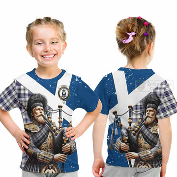Tartan Vibes Clothing Hannay Tartan Kid T-Shirt with Family Crest Scottish Bagpiper Vibes