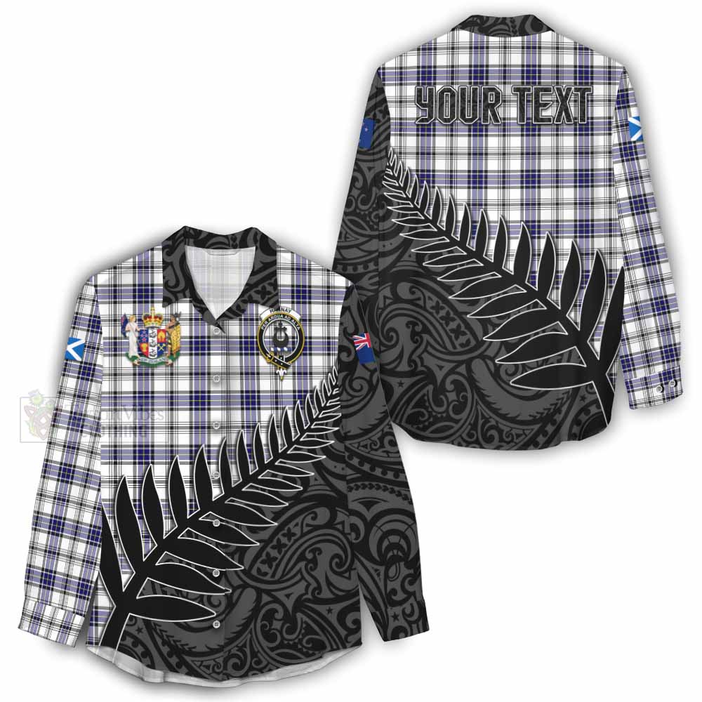 Tartan Vibes Clothing Hannay Crest Tartan Women's Casual Shirt with New Zealand Silver Fern Half Style