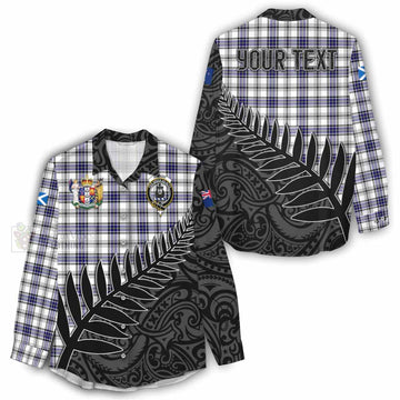 Tartan Vibes Clothing Hannay Crest Tartan Women's Casual Shirt with New Zealand Silver Fern Half Style