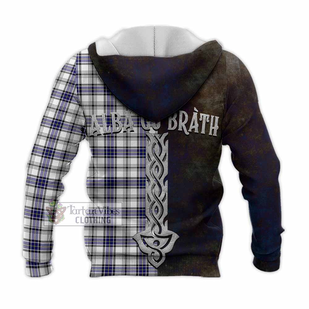 Tartan Vibes Clothing Hannay Tartan Family Crest Knitted Hoodie Alba Gu Brath Be Brave Lion Ancient Style
