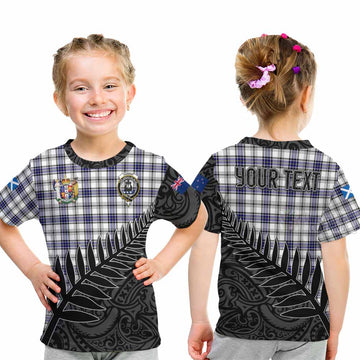 Tartan Vibes Clothing Hannay Crest Tartan Kid T-Shirt with New Zealand Silver Fern Half Style