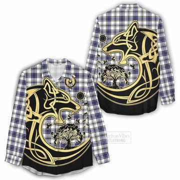Tartan Vibes Clothing Hannay Tartan Women's Casual Shirt with Family Crest Celtic Wolf Style