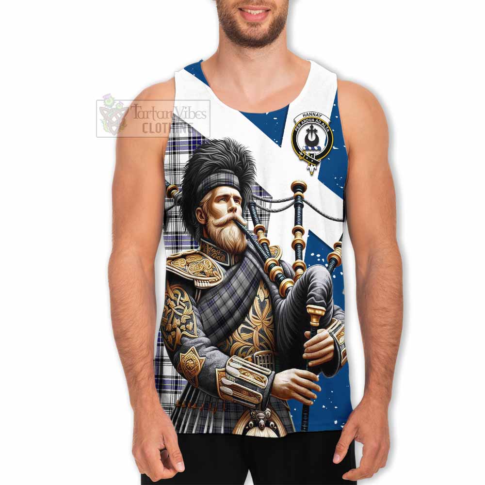 Hannay Tartan Men's Tank Top with Family Crest Scottish Bagpiper Vibes