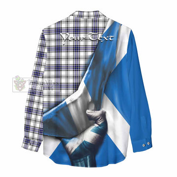 Tartan Vibes Clothing Hannay Tartan Women's Casual Shirt with Family Crest Scotland Patriotic Style