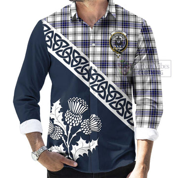 Hannay Tartan Long Sleeve Button Shirt Featuring Thistle and Scotland Map