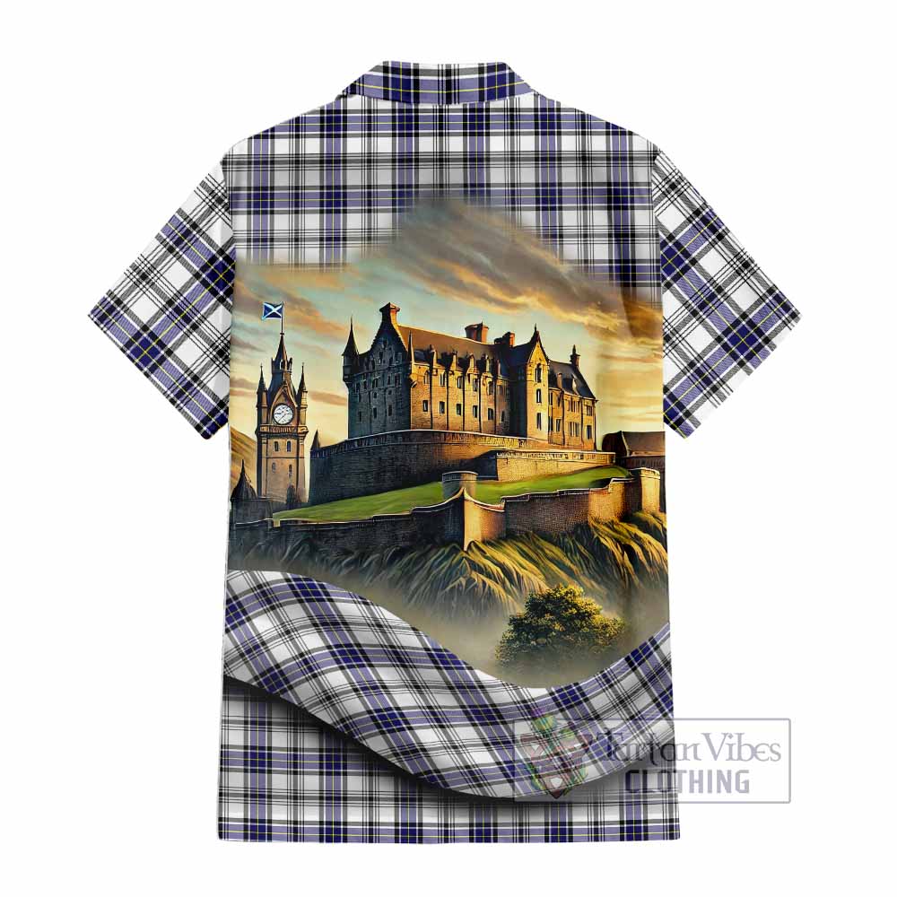Tartan Vibes Clothing Hannay Tartan Family Crest Short Sleeve Button Shirt with Scottish Ancient Castle Style
