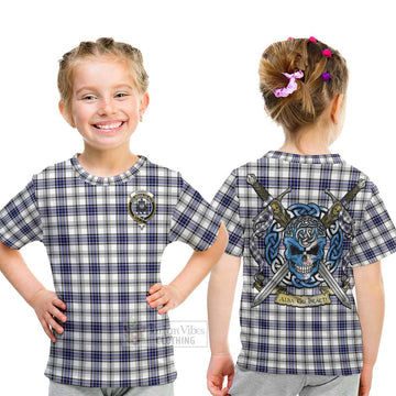 Tartan Vibes Clothing Hannay Tartan Kid T-Shirt with Family Crest Celtic Skull Style
