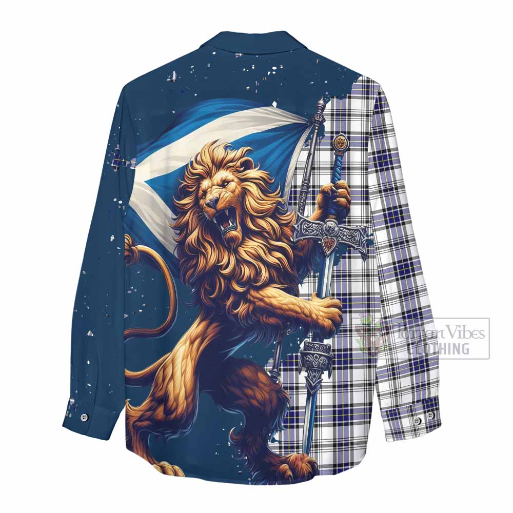 Tartan Vibes Clothing Hannay Tartan Family Crest Women's Casual Shirt with Scottish Majestic Lion