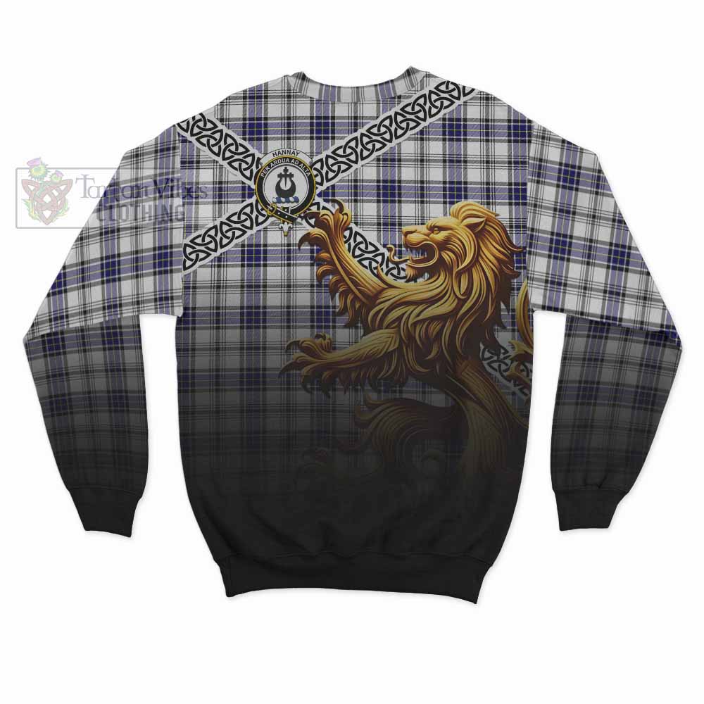 Tartan Vibes Clothing Hannay Crest Tartan Sweatshirt with Golden Lion Emblem Celtic Style