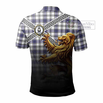 Hannay Crest Tartan Polo Shirt with Golden Lion Emblem Celtic Style