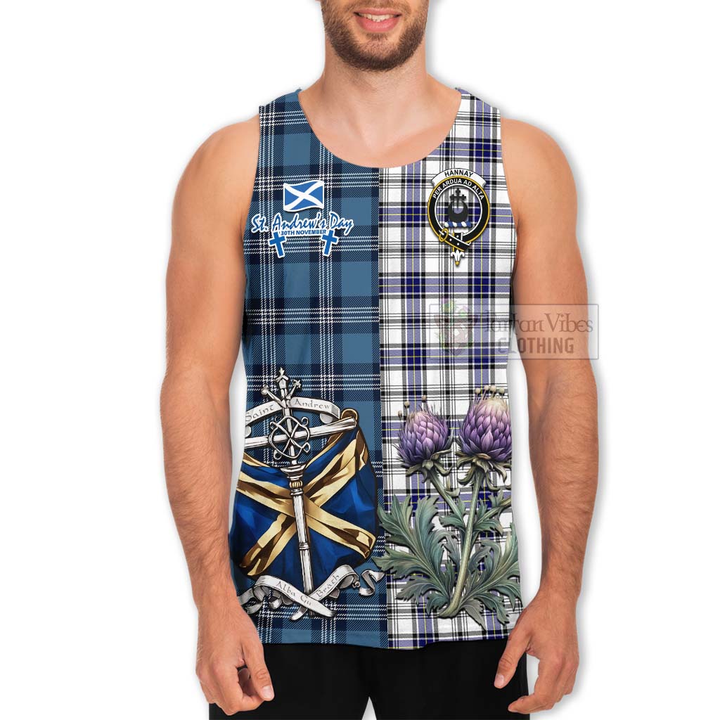 Tartan Vibes Clothing Hannay Tartan Men's Tank Top Happy St. Andrew's Day Half Tartan Style