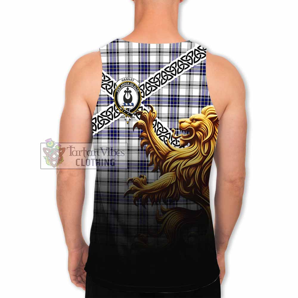 Tartan Vibes Clothing Hannay Crest Tartan Men's Tank Top with Golden Lion Emblem Celtic Style