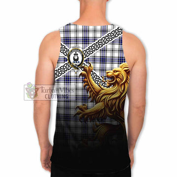 Tartan Vibes Clothing Hannay Crest Tartan Men's Tank Top with Golden Lion Emblem Celtic Style