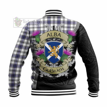 Tartan Vibes Clothing Hannay Tartan Family Crest Baseball Jacket Lion Rampant Royal Thistle Shield Celtic Inspired