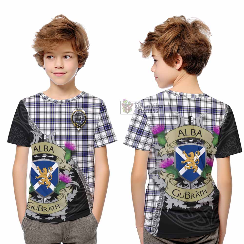 Tartan Vibes Clothing Hannay Tartan Family Crest Kid T-Shirt Lion Rampant Royal Thistle Shield Celtic Inspired