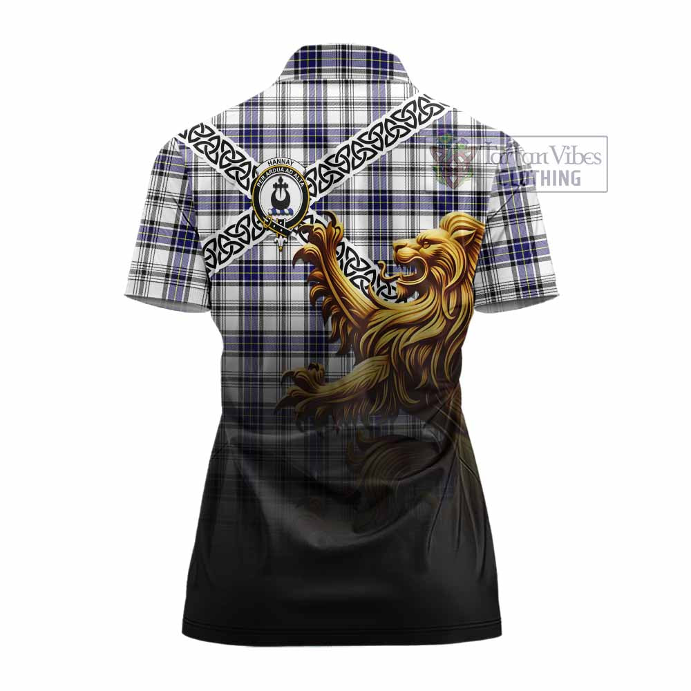 Tartan Vibes Clothing Hannay Crest Tartan Women's Polo Shirt with Golden Lion Emblem Celtic Style