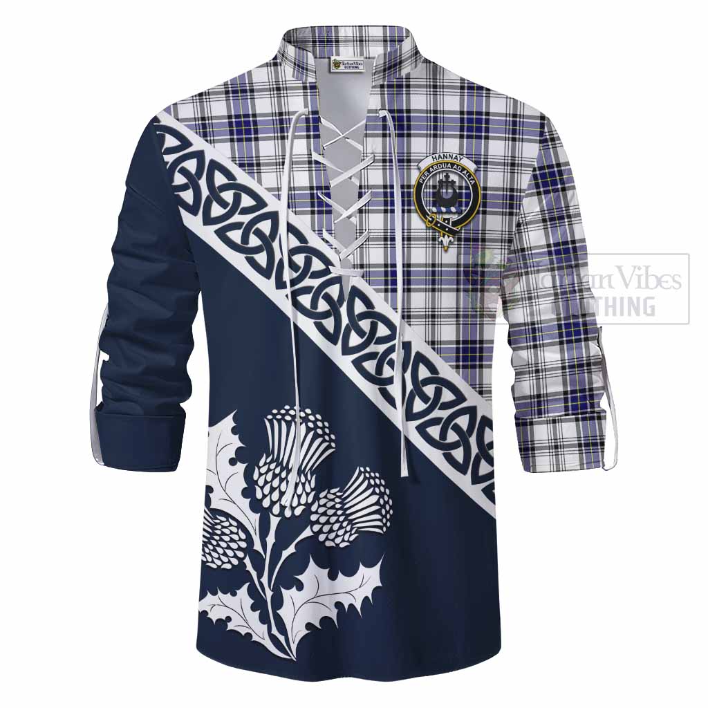 Tartan Vibes Clothing Hannay Tartan Ghillie Kilt Shirt Featuring Thistle and Scotland Map