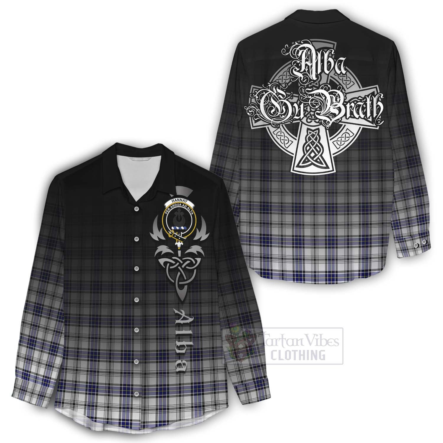Tartan Vibes Clothing Hannay Tartan Women's Casual Shirt Featuring Alba Gu Brath Family Crest Celtic Inspired