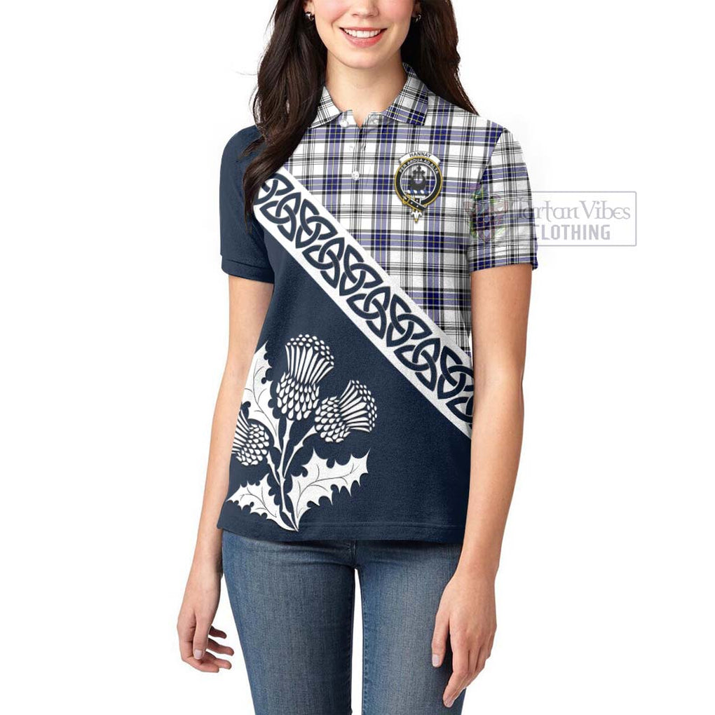 Tartan Vibes Clothing Hannay Tartan Women's Polo Shirt Featuring Thistle and Scotland Map