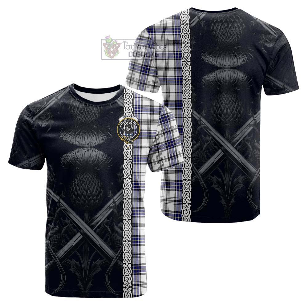 Tartan Vibes Clothing Hannay Tartan Cotton T-shirt with Family Crest Cross Sword Thistle Celtic Vibes