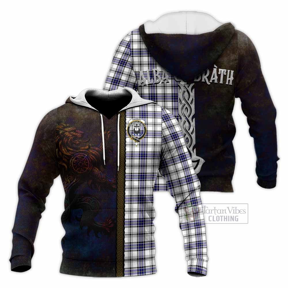 Tartan Vibes Clothing Hannay Tartan Family Crest Knitted Hoodie Alba Gu Brath Be Brave Lion Ancient Style