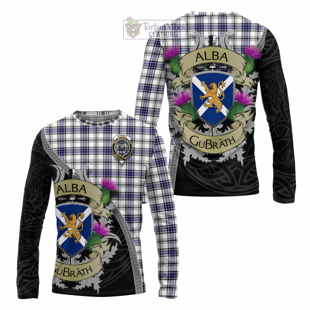 Tartan Vibes Clothing Hannay Tartan Family Crest Long Sleeve T-Shirt Lion Rampant Royal Thistle Shield Celtic Inspired