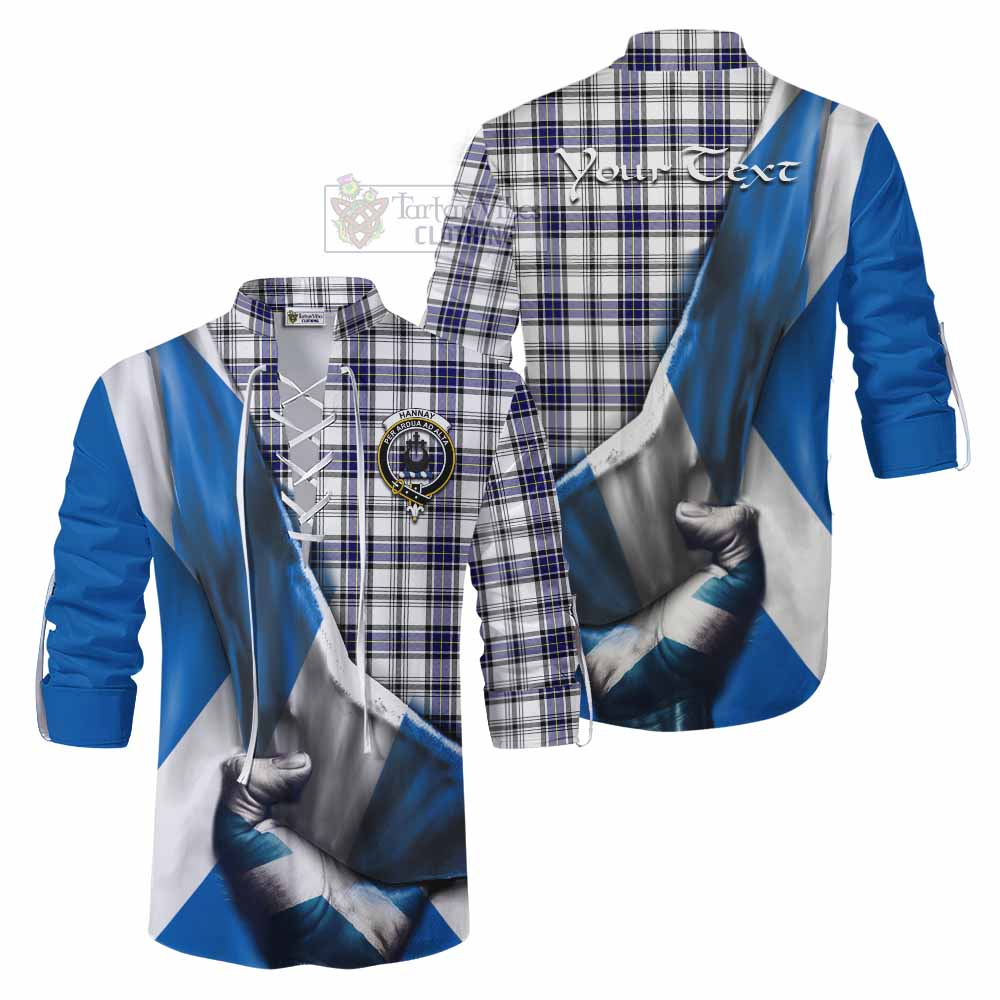 Tartan Vibes Clothing Hannay Tartan Ghillie Kilt Shirt with Family Crest Scotland Patriotic Style