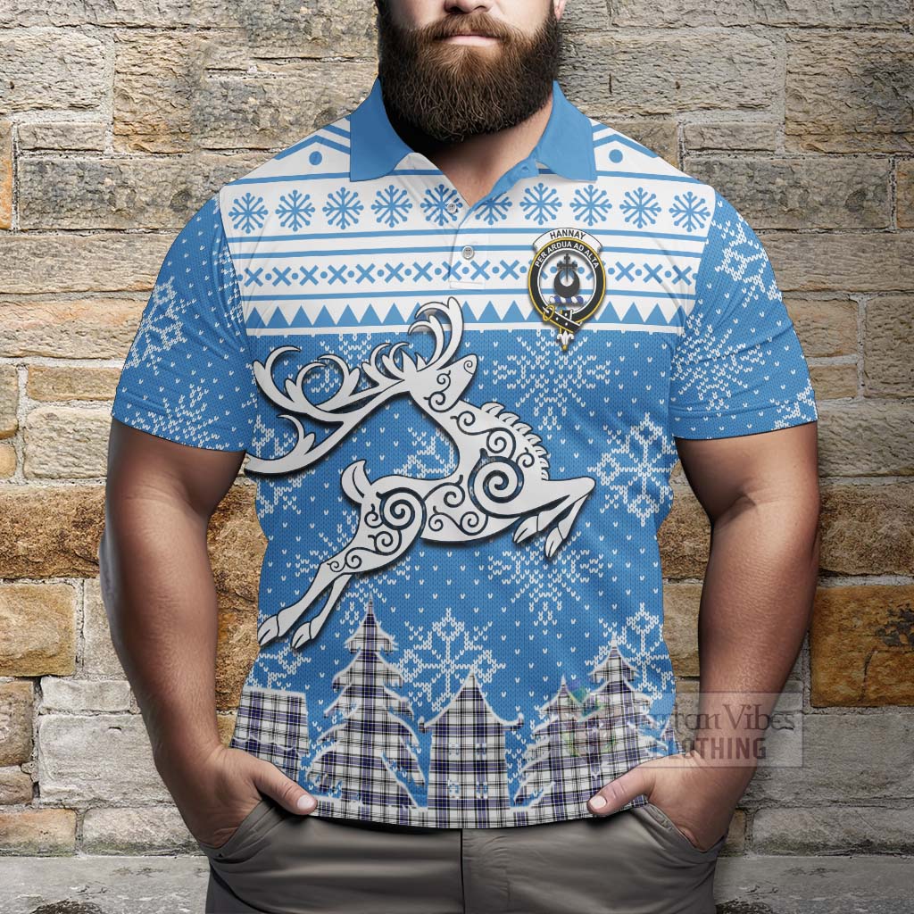 Tartan Vibes Clothing Hannay Clan Christmas Polo Shirt Celtic Reindeer Style