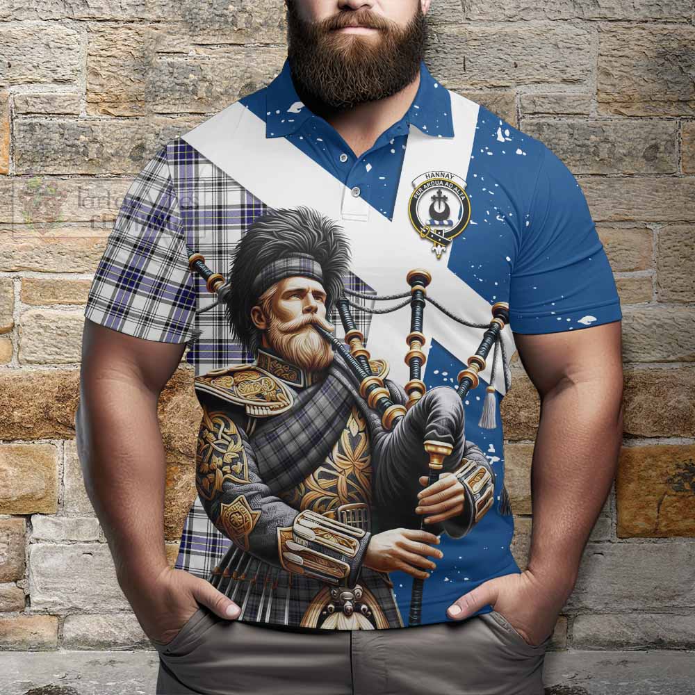 Tartan Vibes Clothing Hannay Tartan Polo Shirt with Family Crest Scottish Bagpiper Vibes