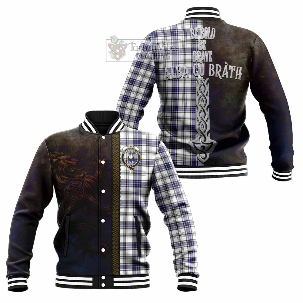 Tartan Vibes Clothing Hannay Tartan Family Crest Baseball Jacket Alba Gu Brath Be Brave Lion Ancient Style