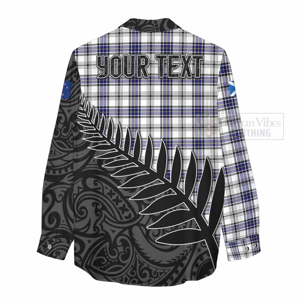 Tartan Vibes Clothing Hannay Crest Tartan Women's Casual Shirt with New Zealand Silver Fern Half Style