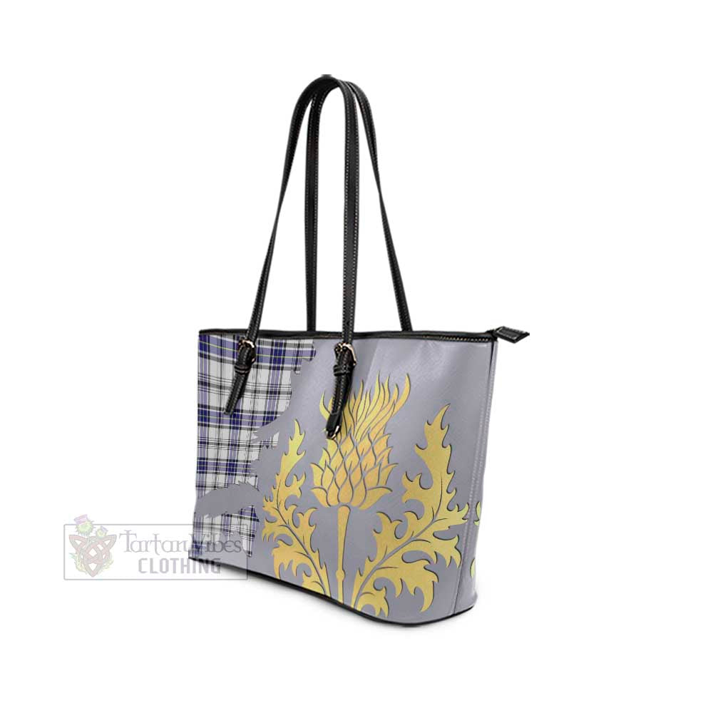 Tartan Vibes Clothing Hannay Tartan Leather Tote Bag Gold Thistle Style