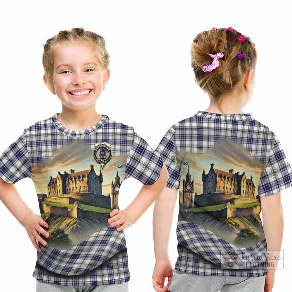 Tartan Vibes Clothing Hannay Tartan Family Crest Kid T-Shirt with Scottish Ancient Castle Style