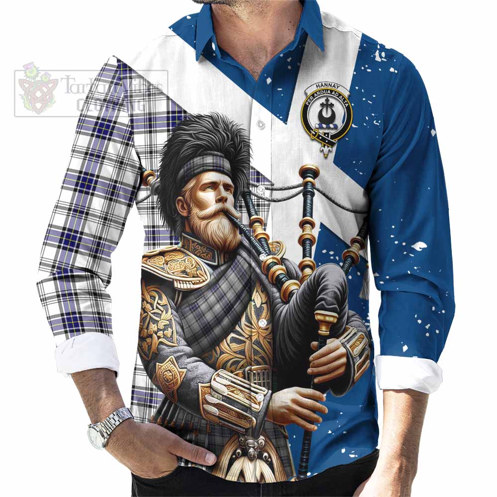 Tartan Vibes Clothing Hannay Tartan Long Sleeve Button Shirt with Family Crest Scottish Bagpiper Vibes