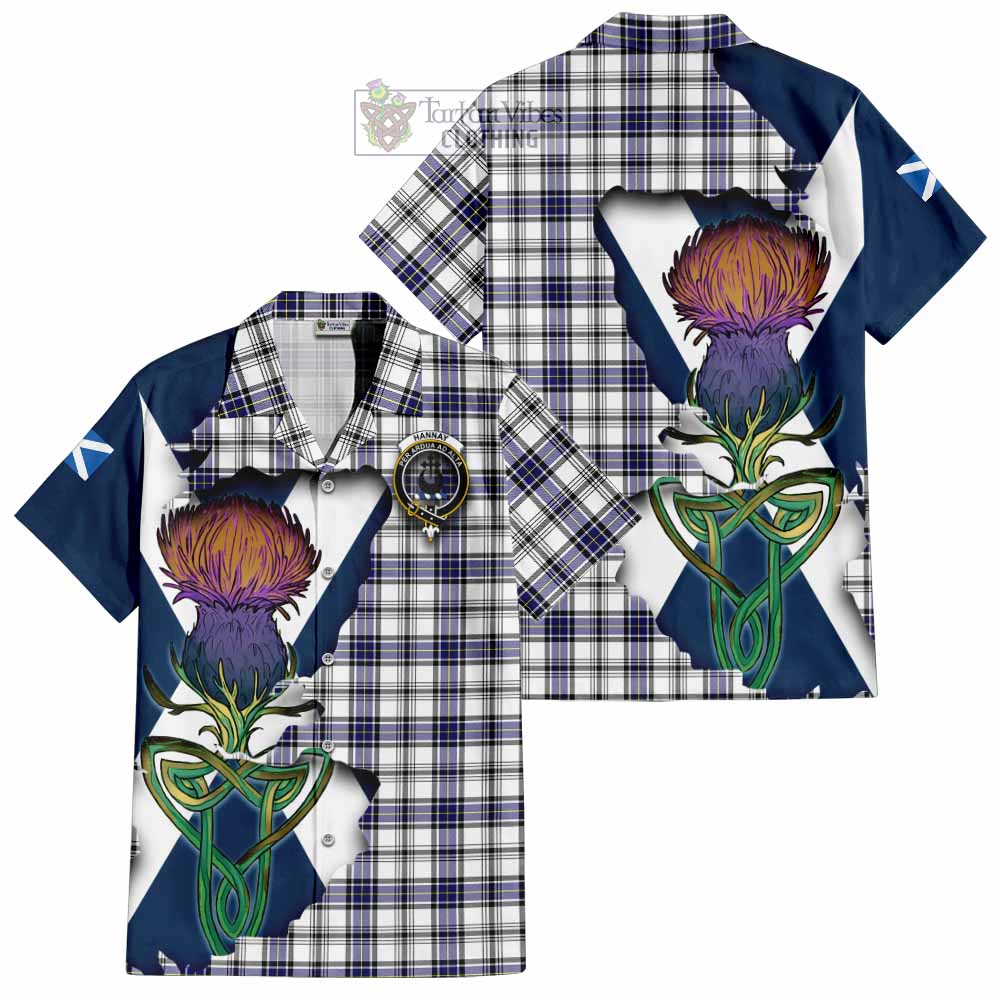 Tartan Vibes Clothing Hannay Tartan Family Crest Short Sleeve Button Shirt Scottish Thistle Celtic Inspired