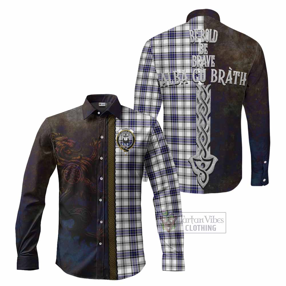 Tartan Vibes Clothing Hannay Tartan Family Crest Long Sleeve Button Shirt Alba Gu Brath Be Brave Lion Ancient Style