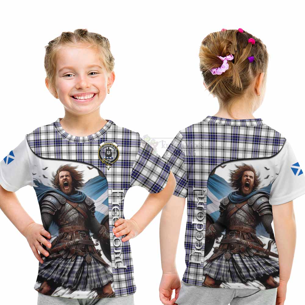Tartan Vibes Clothing Hannay Crest Tartan Kid T-Shirt Inspired by the Freedom of Scottish Warrior
