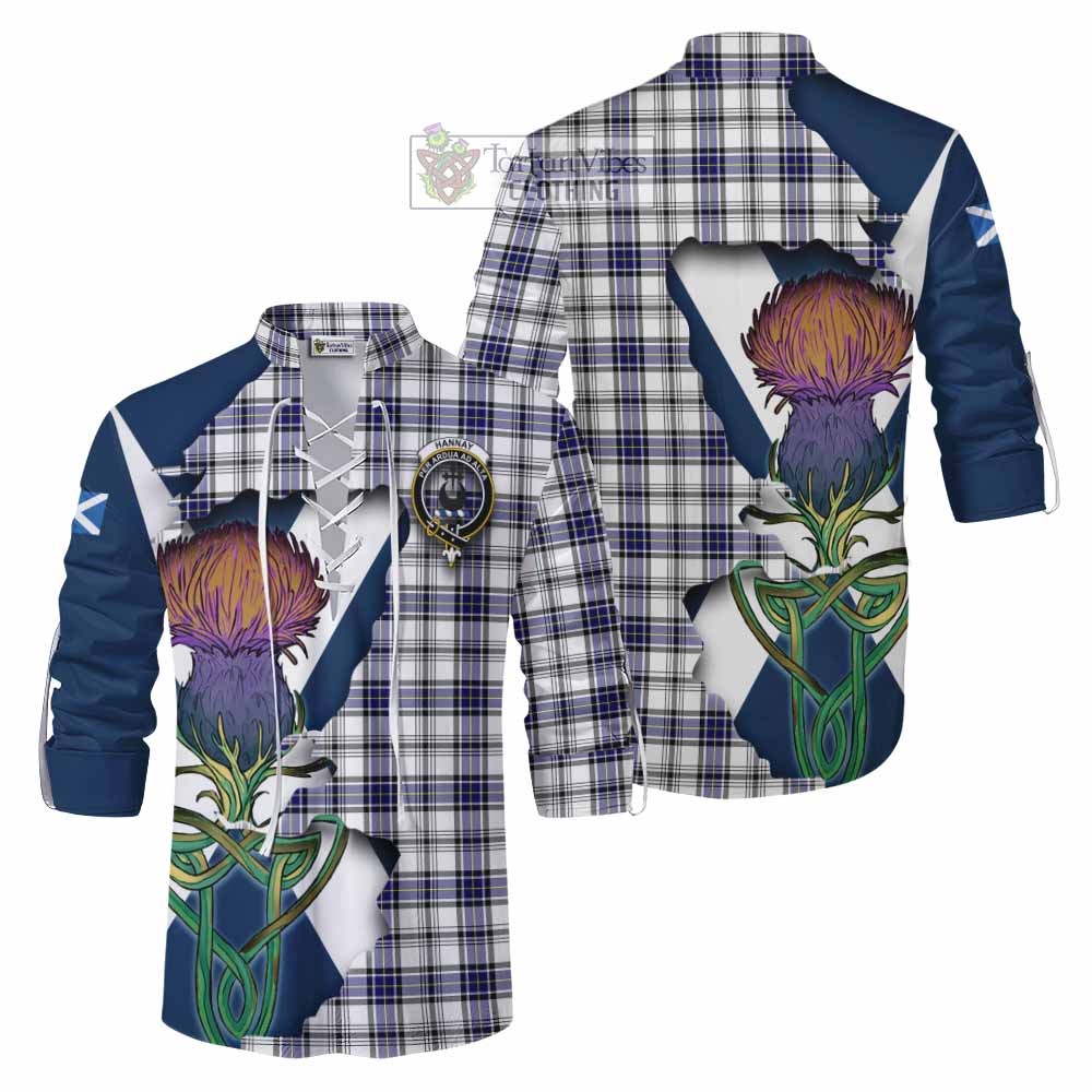 Tartan Vibes Clothing Hannay Tartan Family Crest Ghillie Kilt Shirt Scottish Thistle Celtic Inspired