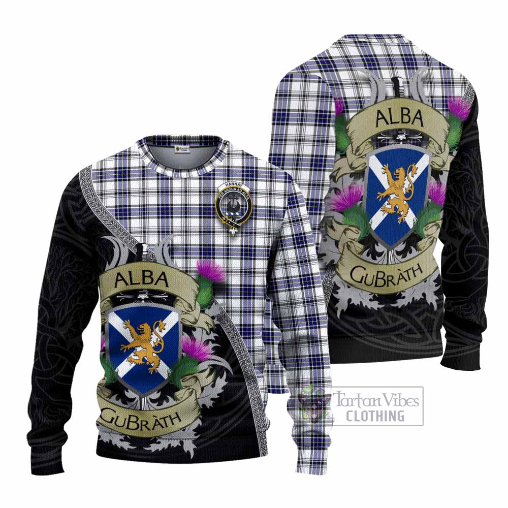 Tartan Vibes Clothing Hannay Tartan Family Crest Knitted Sweater Lion Rampant Royal Thistle Shield Celtic Inspired