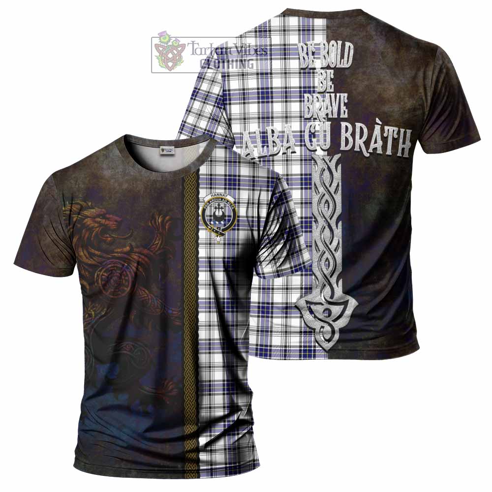 Tartan Vibes Clothing Hannay Tartan Family Crest T-Shirt Alba Gu Brath Be Brave Lion Ancient Style