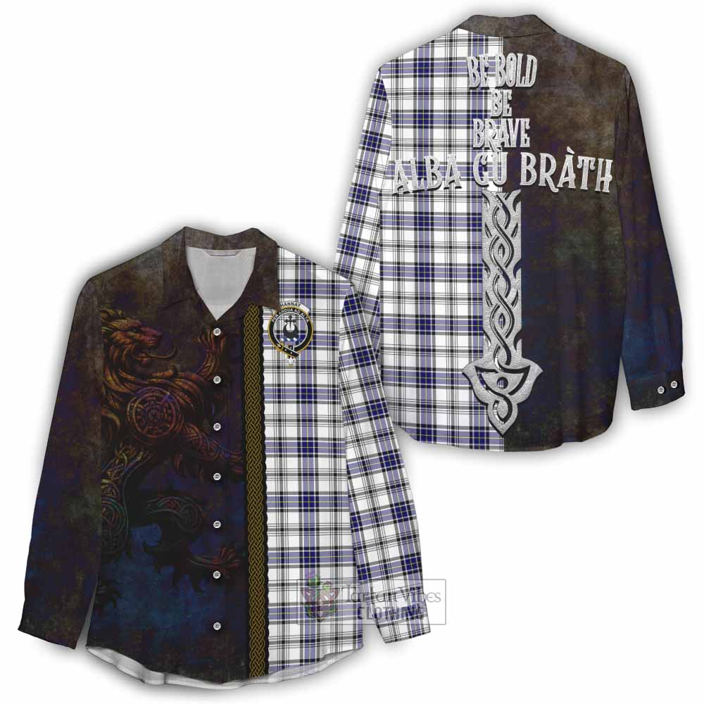Tartan Vibes Clothing Hannay Tartan Family Crest Women's Casual Shirt Alba Gu Brath Be Brave Lion Ancient Style