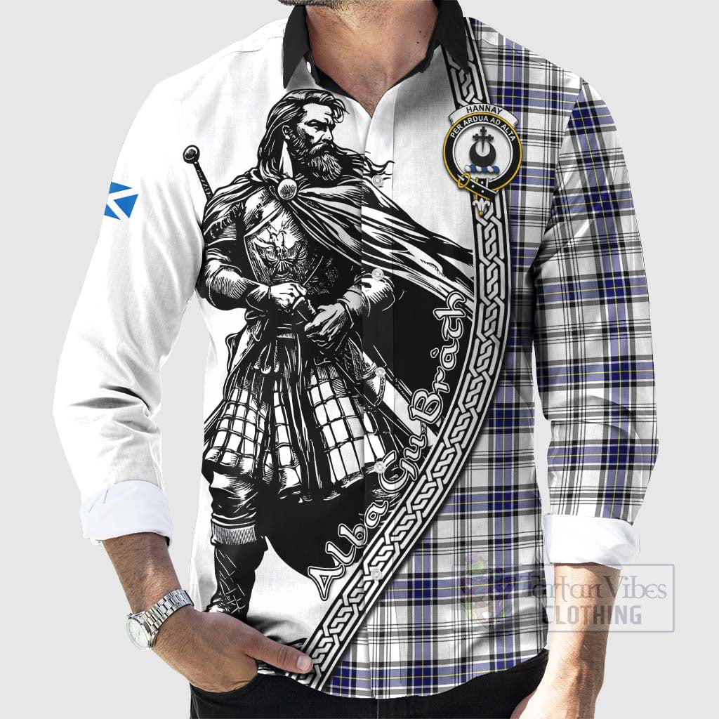 Tartan Vibes Clothing Hannay Tartan Clan Crest Long Sleeve Button Shirt with Highlander Warrior Celtic Style