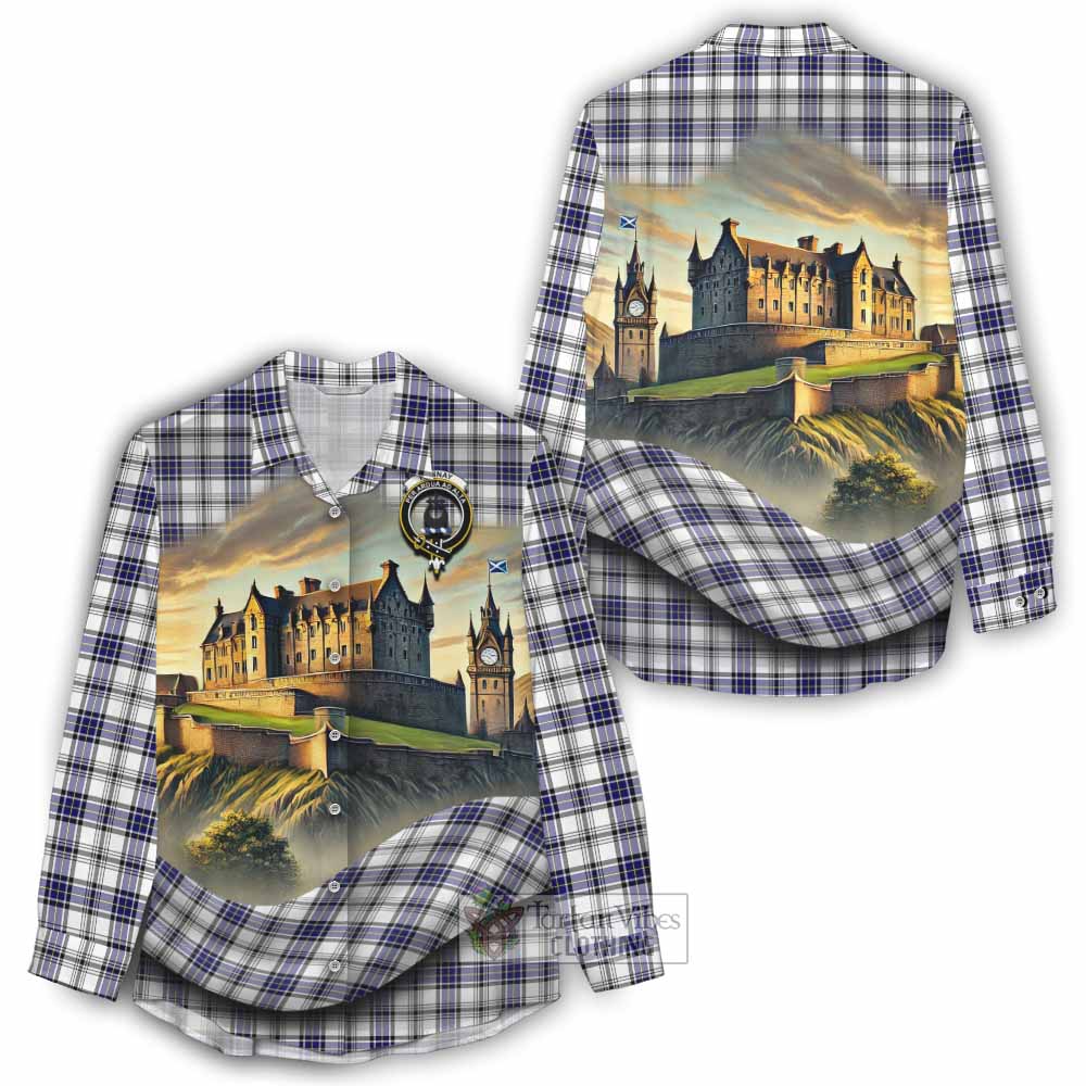 Tartan Vibes Clothing Hannay Tartan Family Crest Women's Casual Shirt with Scottish Ancient Castle Style