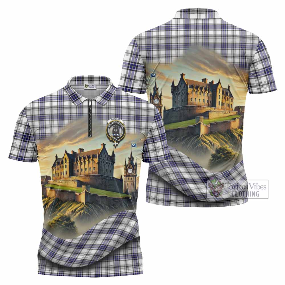 Tartan Vibes Clothing Hannay Tartan Family Crest Zipper Polo Shirt with Scottish Ancient Castle Stype
